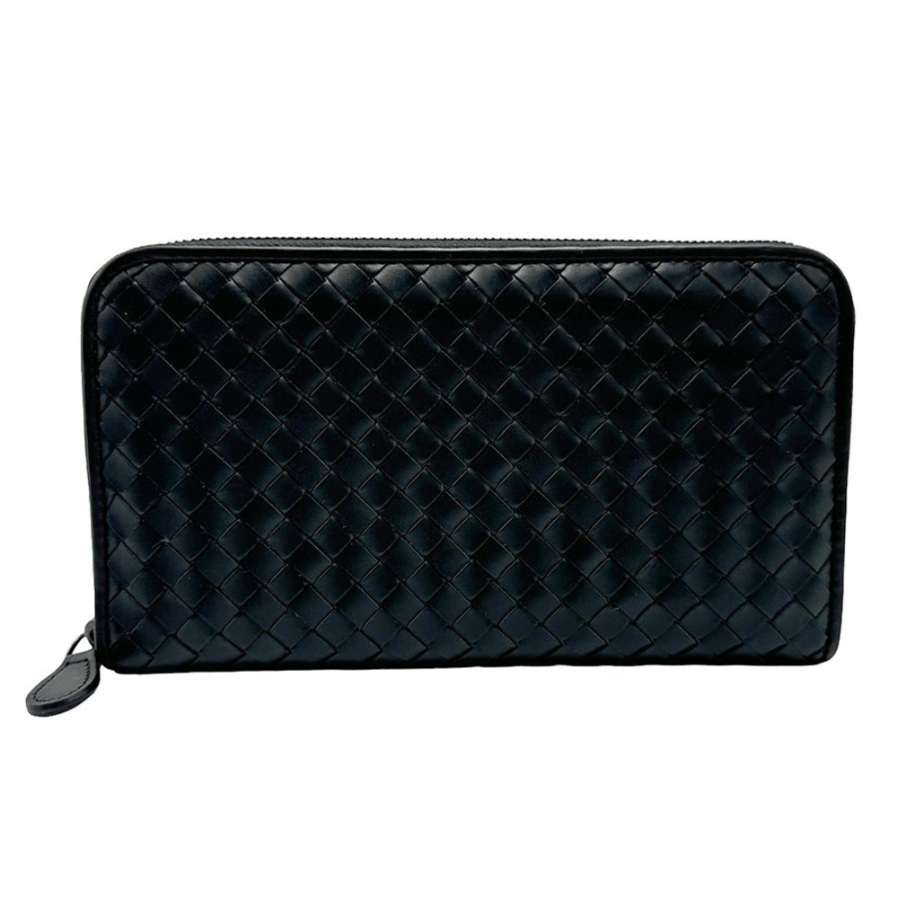 Bottega Veneta round zipper long wallet Intrecciato leather black
